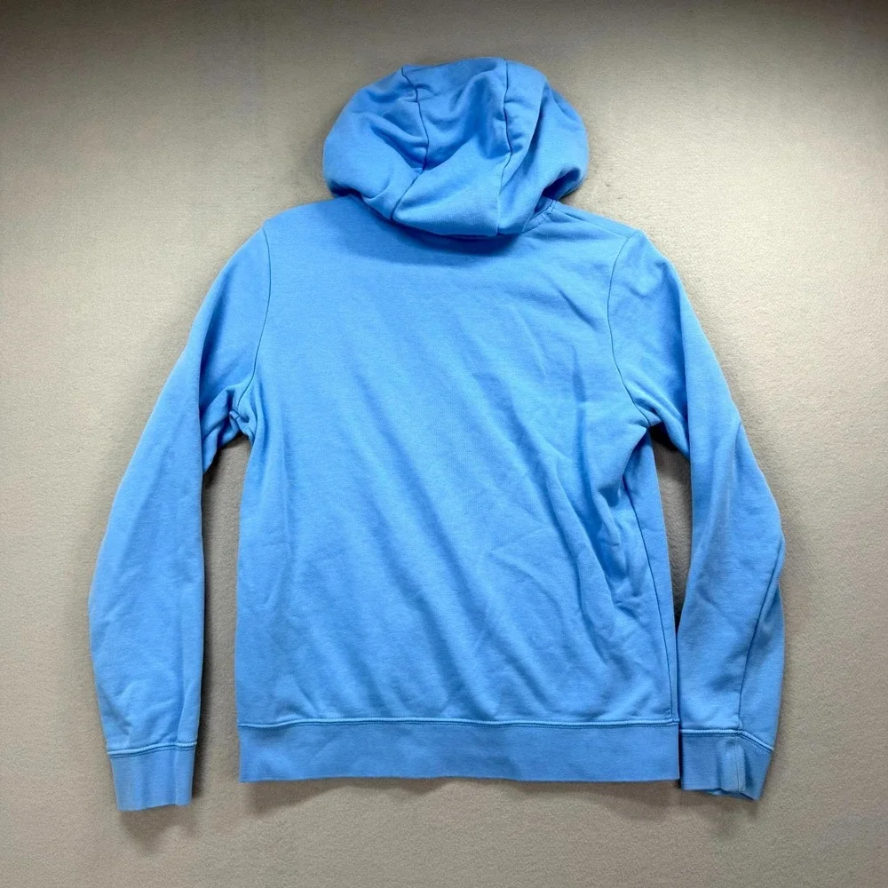 Nike Club Fleece Hoodie Womens Small Blue Script Logo Raglan Sleeve Sweatshirt‎